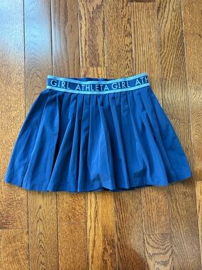 Athleta Navy Blue Pleated Athletic Mini Skirt with Logo Waistband